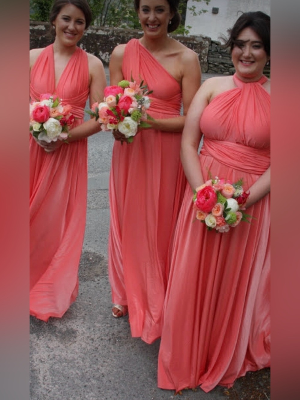 Elegant Two Birds Coral Pink Maxi Dress with Customizable Wear